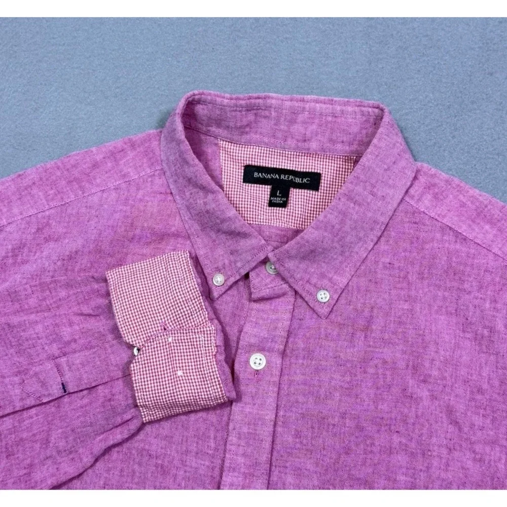 Banana Republic Shirt Mens L Rose Pink Linen Blend Normcore Dadcore Summer USA